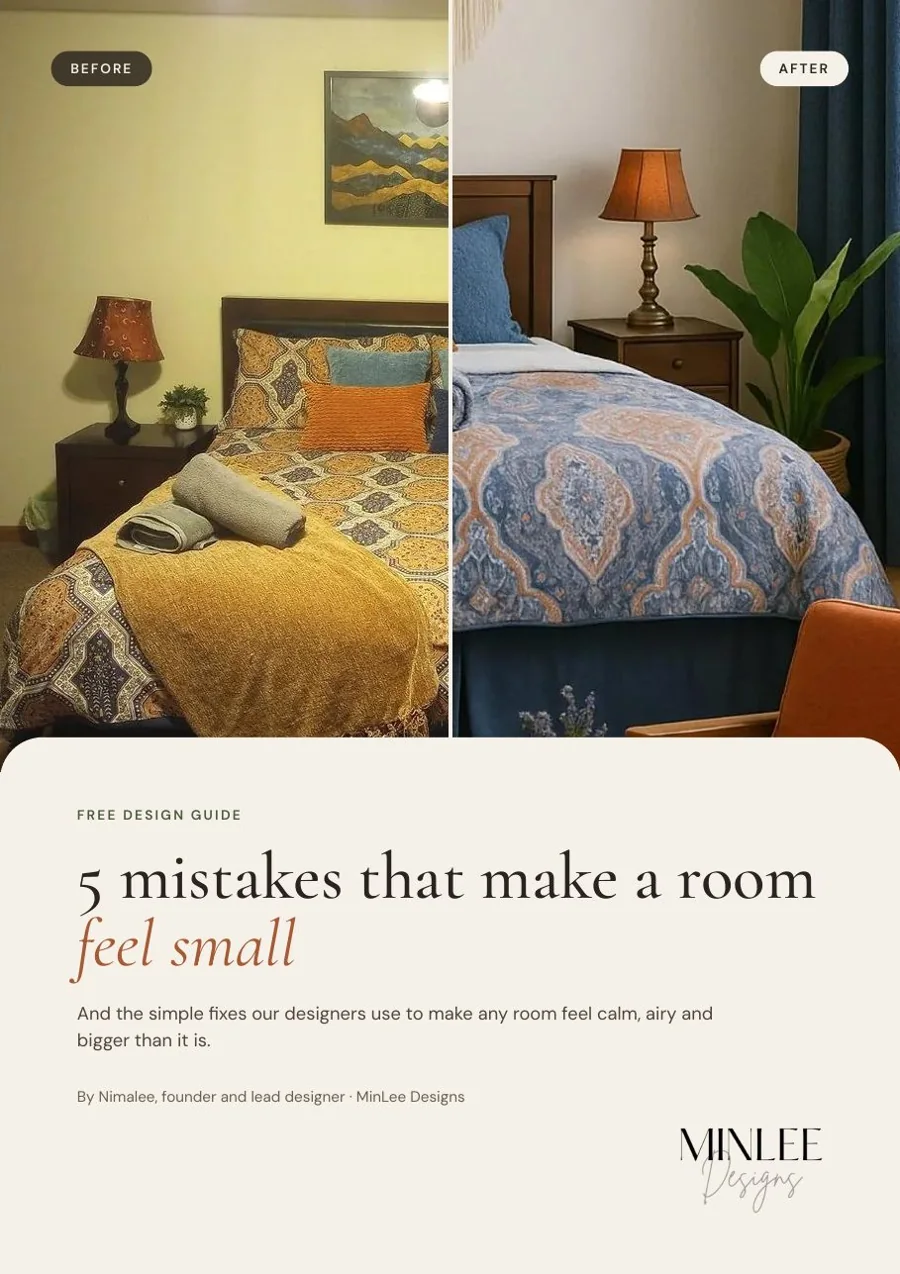 Cover of the free MinLee Designs guide: 5 mistakes that make a room feel small